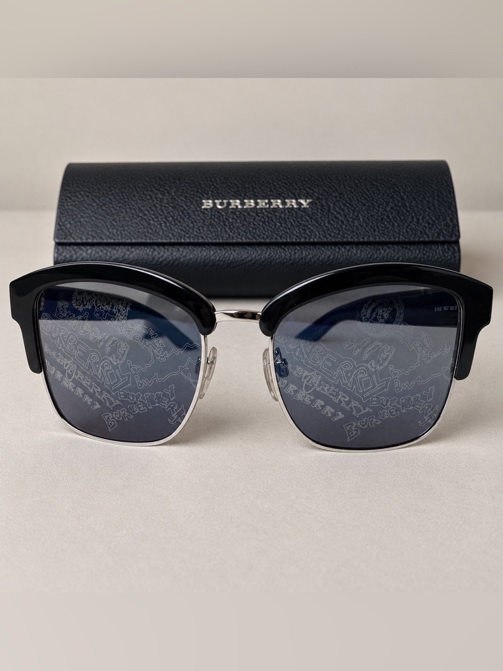 Burberry BE4265 Black Silver Graffiti Logo Sunglasses 54mm w/ Case